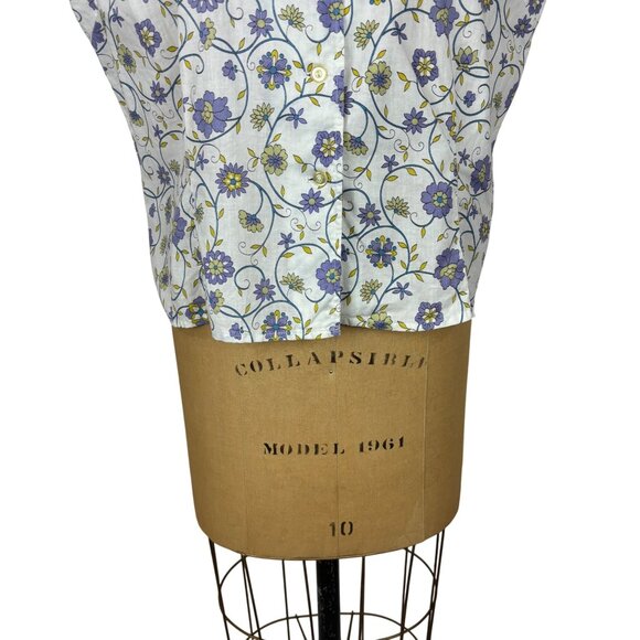 Vintage 50s Sleeveless Blouse Womens 1X Blue Floral Button Down Top Volup - Picture 6 of 9